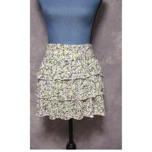 Volcom Green Black White Floral Tiered Skirt Sz M